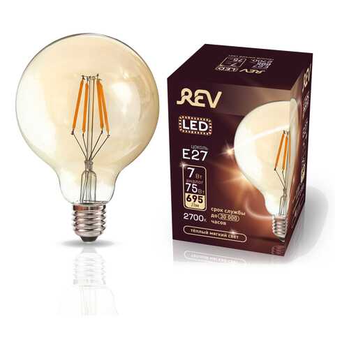 Лампа светодиодная REV VINTAGE Filament шар G95 E27 7W, 2700K, DECO Premium, теплый свет в Tescoma