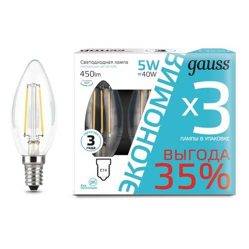 Лампочка Gauss Filament Свеча E14 5W 4100К 3 шт в Tescoma